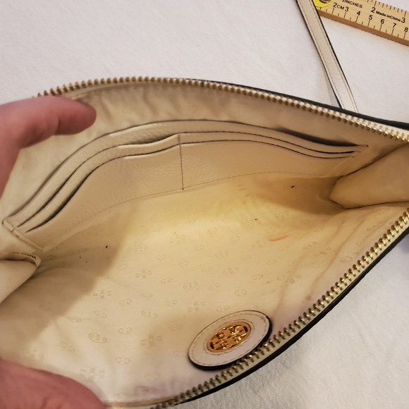 TORY BURCH Perry White Deep Blue Black Colorblock Pebbled Leather Crossbody Bag - Picture 13 of 14